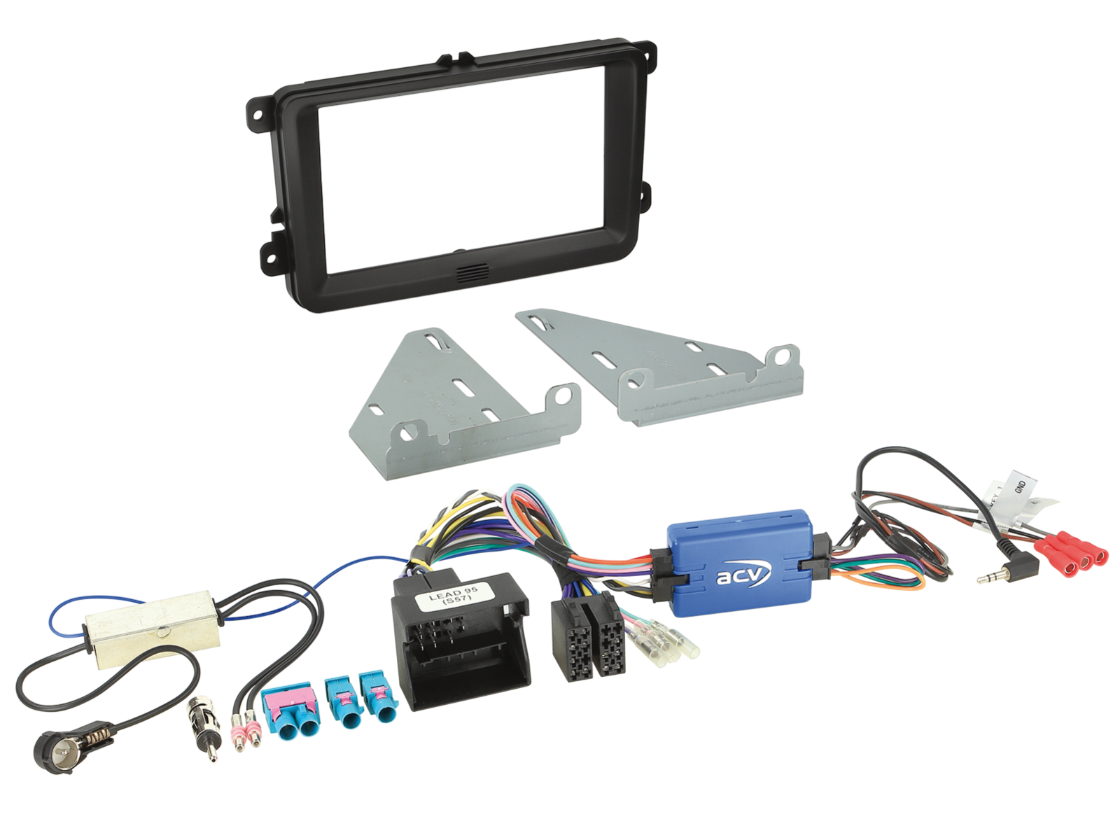 2-DIN Kit VW (2-DIN Blende, CAN Adapter mit Lenkradfernbedienung,  Antennenadapter)