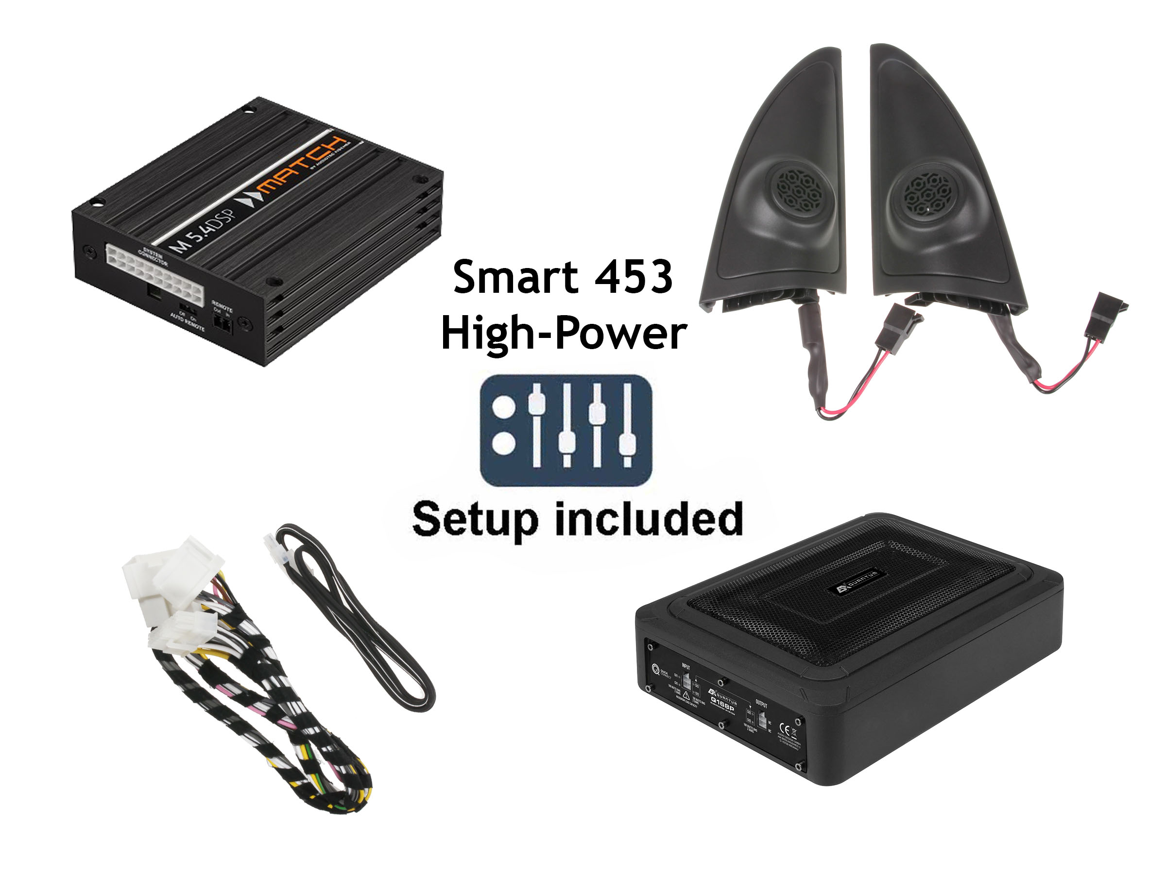 Smart 453 (mit Navi ab Werk) Soundupgrade-Set ohne JBL-System | DSP-Verstärker | Hochtöner | Q168P