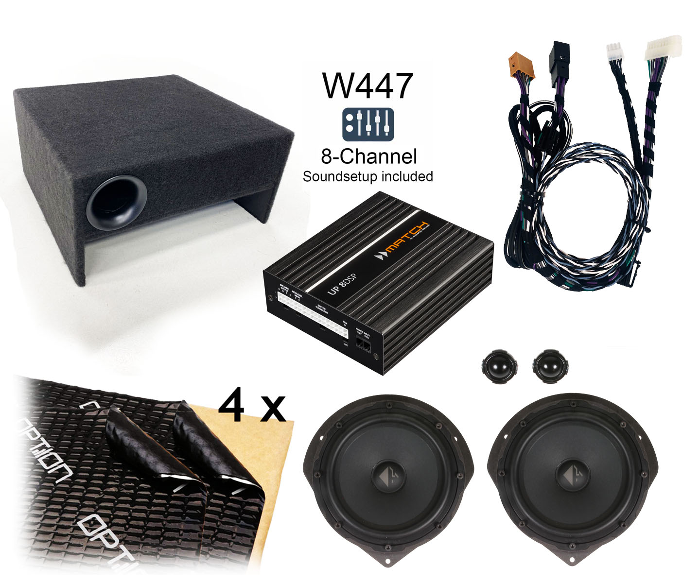 Mercedes Benz V-Klasse / Vito (447) mit Standard Soundsystem | 8-Kanal DSP Premium-Soundupgrade | Lautsprecher | Subwoofer zw. den Sitzen