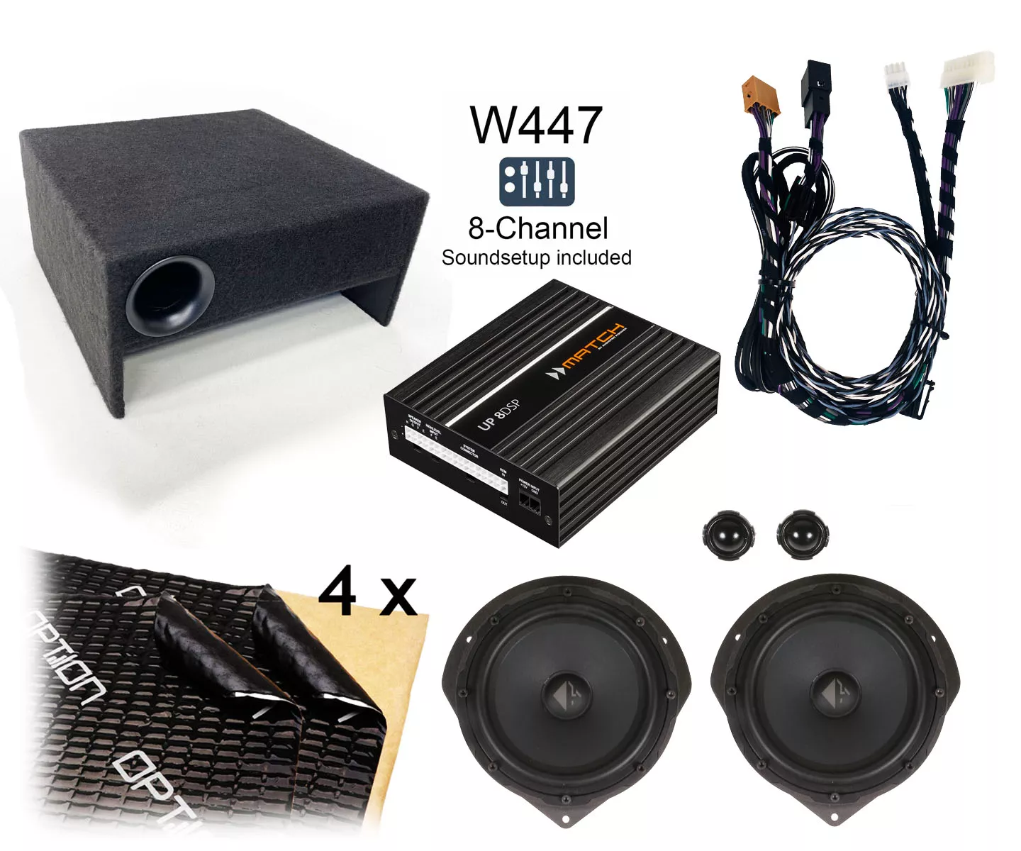 Mercedes Benz V-Klasse / Vito (447) mit Standard Sound | 8-Kanal DSP Premium-Soundupgrade | Lautsprecher | Subwoofer zw. den Sitzen