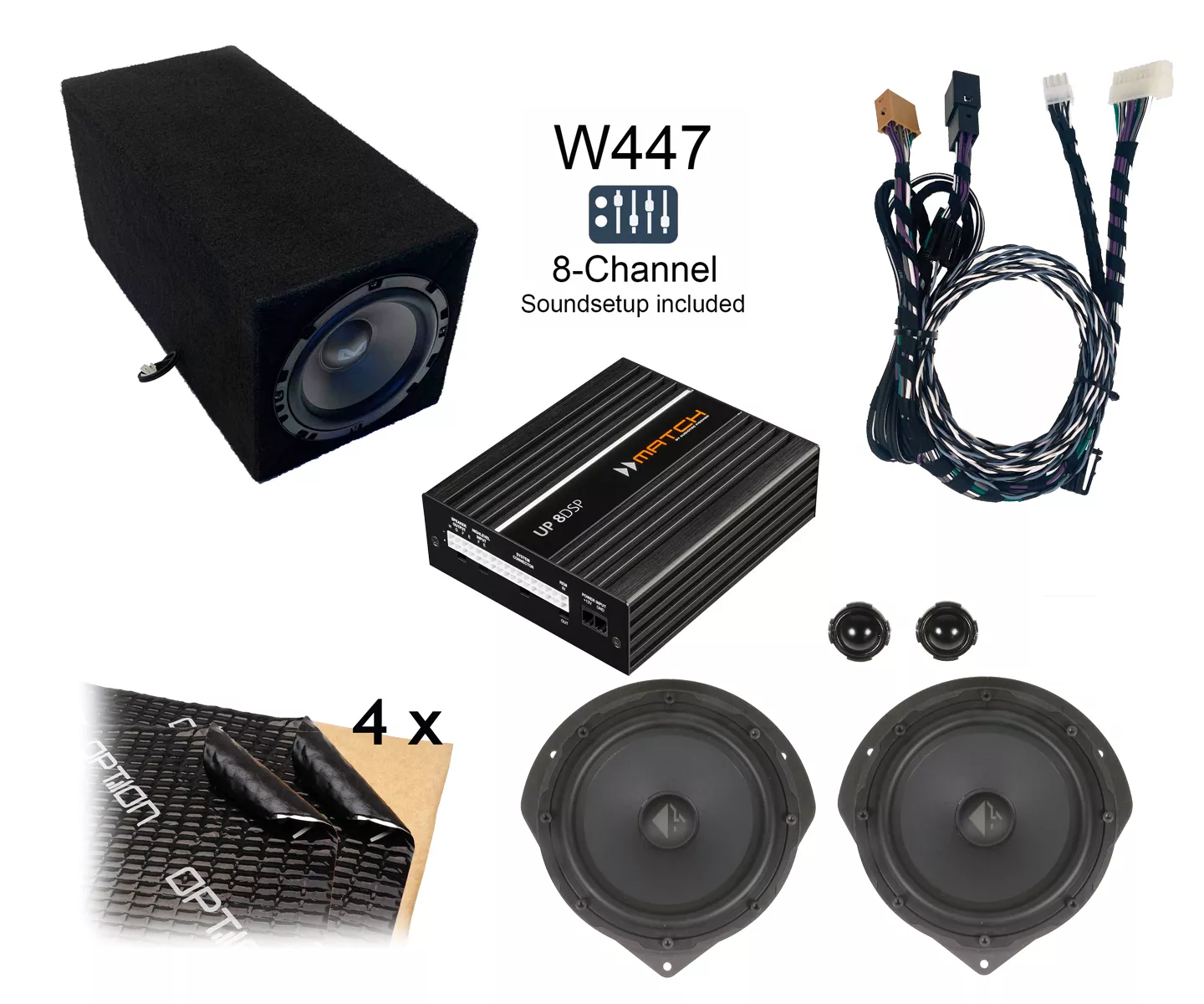 Mercedes Benz Vito (W447) mit Standard Sound | 8-Kanal DSP Premium-Soundupgrade | Lautsprecher | Subwoofer unter Sitz