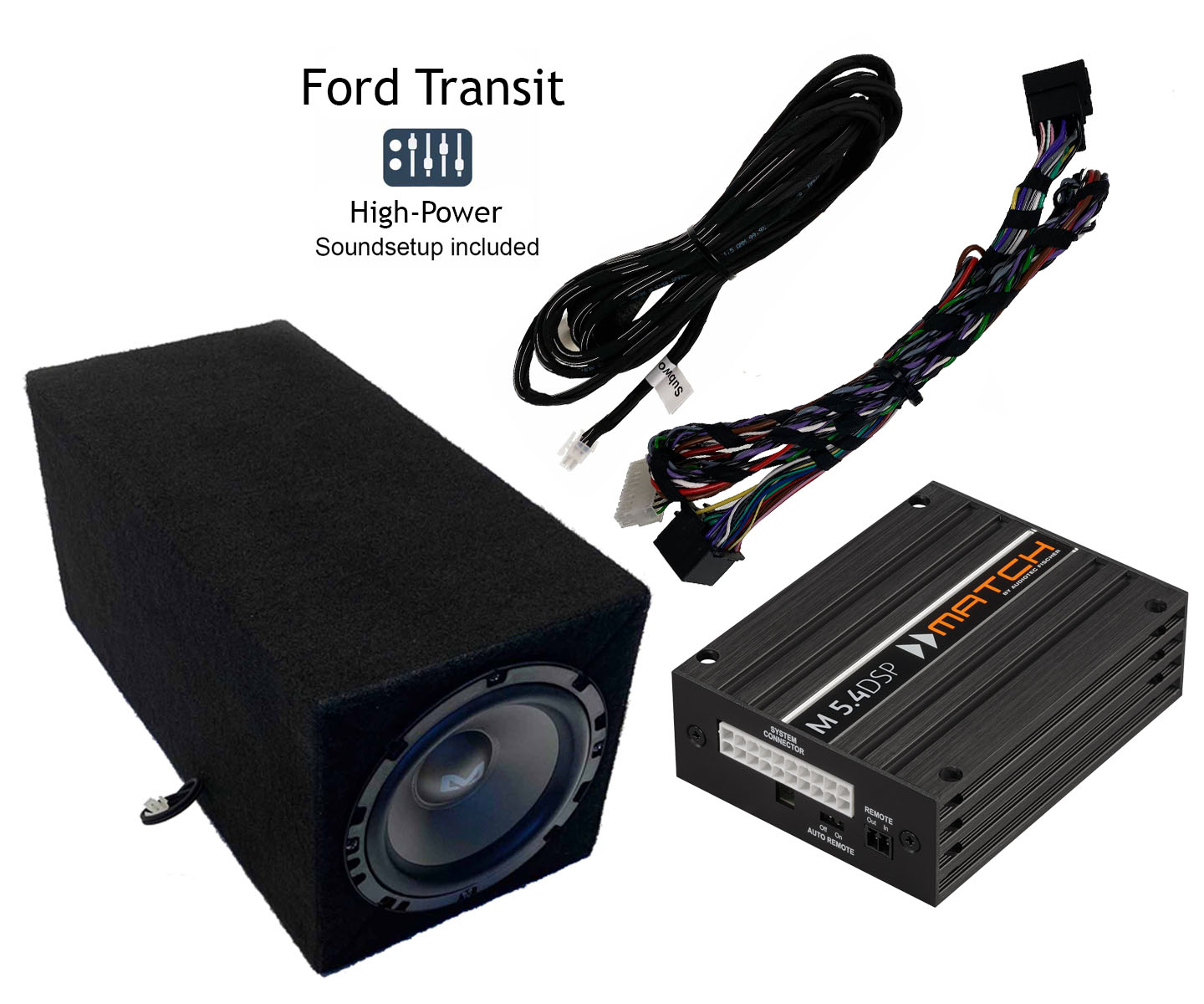 Ford Transit Soundupgrade-Set | DSP-Verstärker, Plug&Play-Kabelsatz und Subwoofer